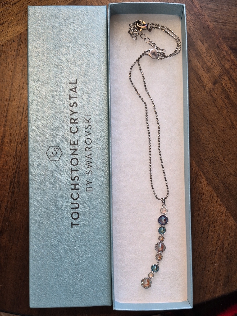 Touchstone Crystal Silver Multi-Color Linear Crystal Necklace